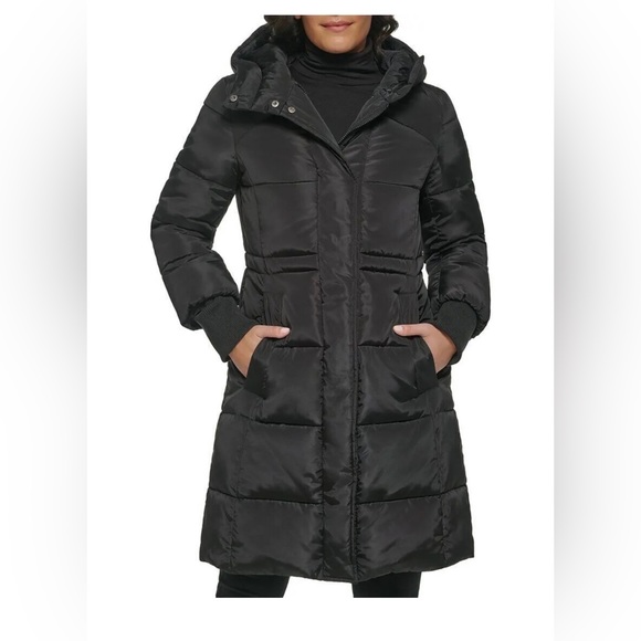NWOT Kenneth Cole BLACK Puffer Coat Women's SIZE LARGE MSRP $275 - Picture 1 of 8